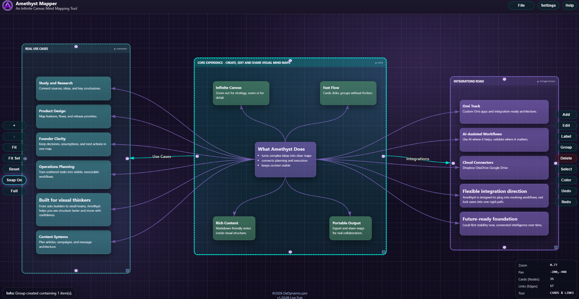 Full Mapper+ canvas view showing grouped use cases, the core mapping area, and integration planning